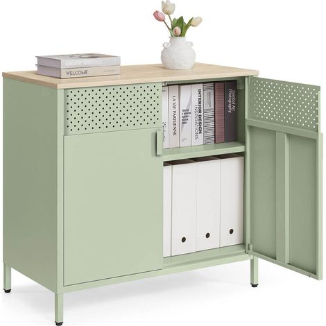 Meuble de rangement buffet 40 x 80 x 76 cm double porte aimantée avec étagère réglable pour salle à manger salon cuisine entrée cadre en acier style industriel vert (1/5)