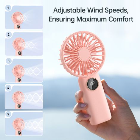 Mini ventilateur portable – 5 vitesses, silencieux, USB/batterie, couvercle amovible – Enfants, adultes – Maison, bureau, extérieur (1/5)