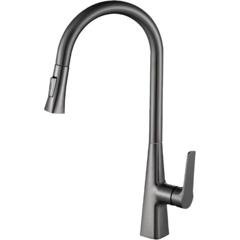 Gunmetal gray pull-out kitchen faucet with hot and cold water and splash-proof design for kitchen sinks and vegetable wash basins - Gunmetal gray with inlet pipe
