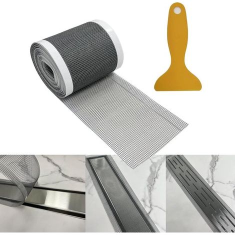 Filtre - Collecteur de cheveux pour siphon de sol - Autocollant pour siphon de douche - Convient pour salle de bain, siphon de sol, couvercle de douche et baignoire - 10 cm x 10 m - Gris (1/5)