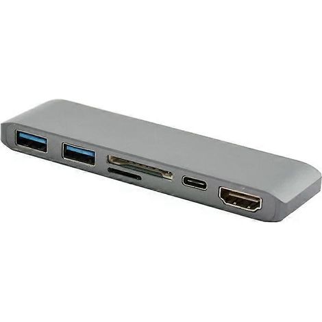 Convertisseur Hub Type-C 6 en 1 : HDMI, 2 USB 3.0, SD/TF, PD - (1/5)