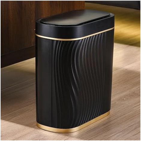 Poubelle de salle de bain avec capteur et technologie de capteur, sans contact et étanche, pour le bureau et la salle de bain, poubelle avec couvercle et fonction anti-bruit Noir 8 l (1/5)