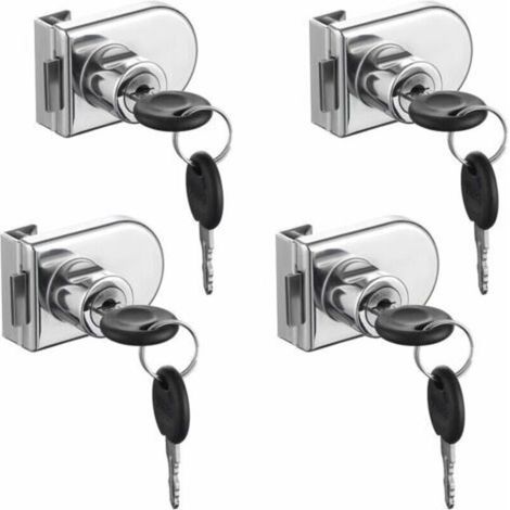 Serrure de porte en verre, chromée, antirouille. Serrure de sécurité de haute précision, facile à installer sans perçage, adaptée à une porte en verre de 5 à 8 mm sans perçage (4 pièces avec 8 clés)