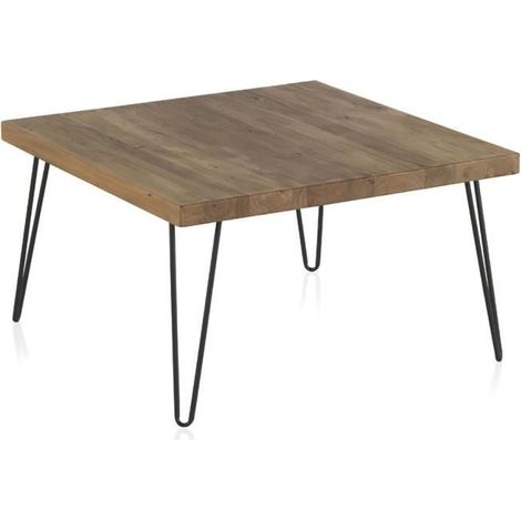 Table basse en bois d’Olm vieux coloris naturel avec pieds en métal noir- Longueur 71 x Hauteur 40 x Largeur 71 cm (1/3)
