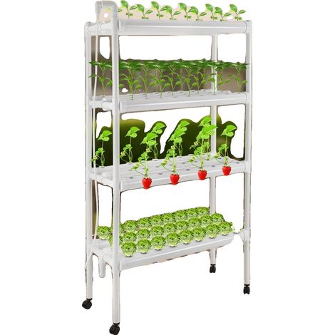 Système de culture hydroponique, 4 couches, 108 emplacements, débit de 55 gallons/heure, hauteur de levage de la pompe 6,56 pieds, PVC haute résistance (1/5)