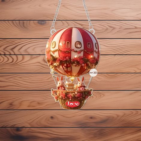 Pendentif Ballon Chauffant - Décoration Murale Porte pour Saint-Valentin et Pâques - Acrylique - 18 cm - Design Lapin et Cœur (1/4)