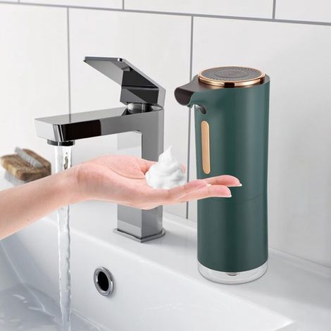 Dispensador de jabón eléctrico recargable con sensor infrarrojo ducha cocina, 10,15 x 7,44 x 19,7 cm, verde, capacidad depósito jabón: 250 ml (1/5)