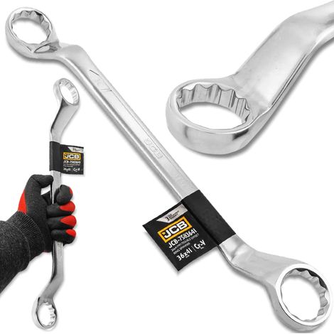 Chiave ad anello JCB a doppia faccia, angolazione 45 gradi, 36x41 mm, acciaio Cr-V, 12 punte