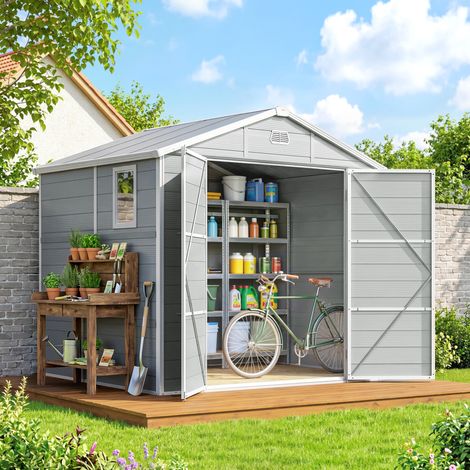 Abri de jardin 4,1m² à toit en croupe 240x190x180/228cm, grand abri polyvalent et spacieux pour aménagement extérieur (1/4)