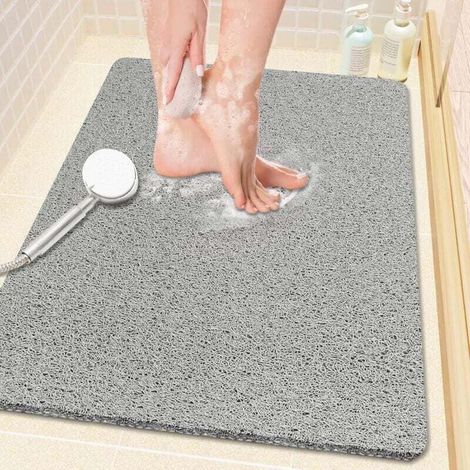 Tapis de douche/baignoire en PVC Loofah (sans phtalates), antidérapant, 61 x 40,6 cm, tapis de baignoire doux avec drain, pour baignoire et salle de bain, séchage rapide, gris