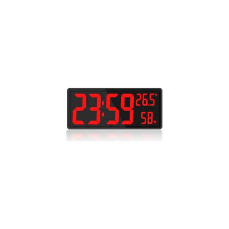 Rechteckige digitale Wanduhr mit LED-Anzeige – Temperatur und Luftfeuchtigkeit – Einstellbare Helligkeit – Gute Lesbarkeit bis 10 m – Crezuo