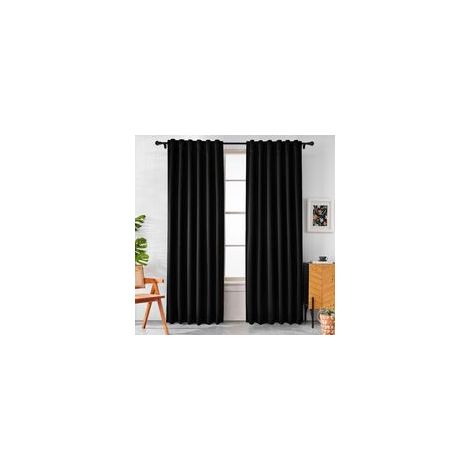 Lot de 2 rideaux occultants, 127 x 214 cm de long, pour chambre ou salon, sans cache tringle, noir (1/5)
