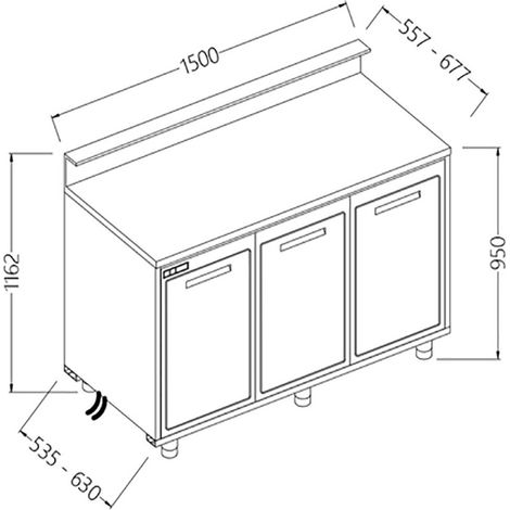 Comptoir de bar réfrigéré 1500 x 535 x 1162mm - Diamond