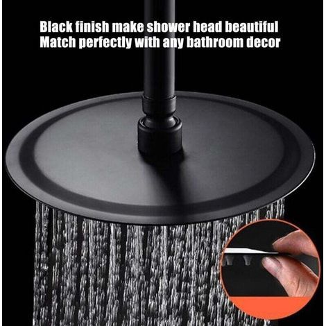 Pommeau de douche à effet de pluie ultra fin, cascade de pluie fixe, pomme de douche ronde en acier inoxydable noir 8 pouces (1/4)