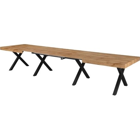 Tavolo allungabile Dava con piano colore rovere e gambe in metallo nero (1/5)