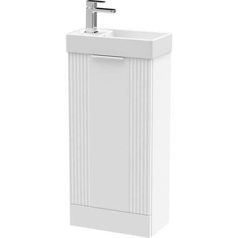 Nuie Deco Compact Satin White 400mm Floor Standing Single Door Vanity Unit with Basin - FLT120 (1/4)