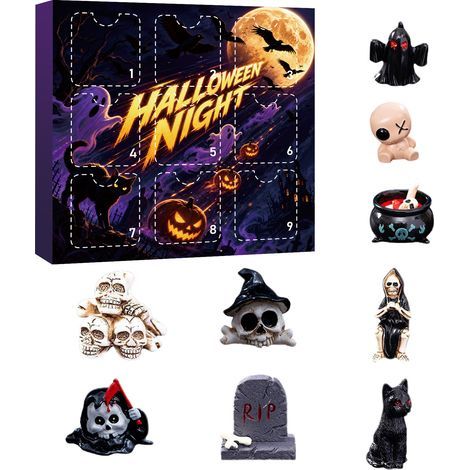 9-tägiger Halloween-Adventskalender, Überraschungsbox, Kürbisgeist aus Kunstharz, Dekoration mit Überraschungsloch, Typ C (1/3)