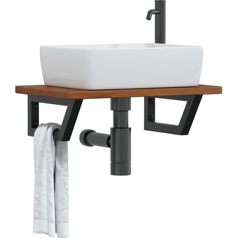 Basin Shelf Wall Mounted Steel and Solid Wood Oak vidaXL