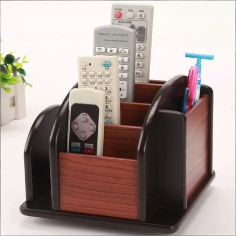 Organizador giratorio de madera para control remoto de TV con 6 compartimentos, caja giratoria para control remoto, almacenamiento de control remoto de escritorio para gafas y tabletas.