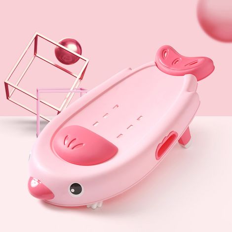 Fauteuil pliant pour lavage cheveux enfants, antidérapant, ergonomique, résistant, en PP rose oiseau, station lavage bébé (1/5)