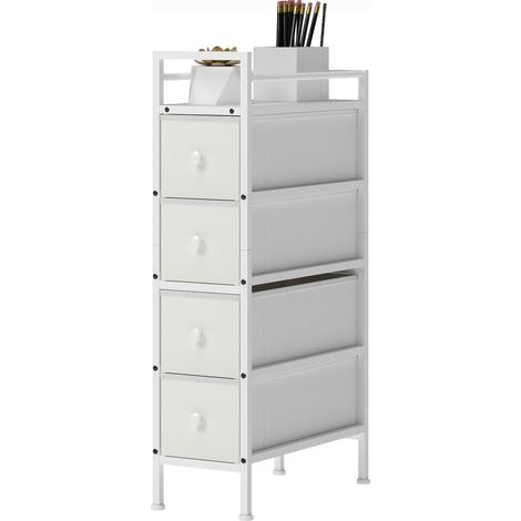Cómoda avec 4 tiroirs en Tissu Cadre en Acier Blanc pour Dormitorio Petit 52x30x86cm