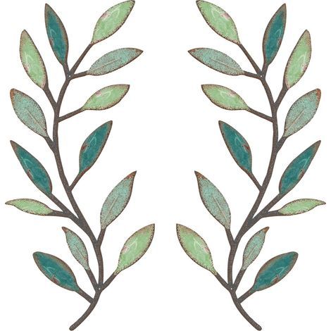Lot de 2 décorations murales en métal en forme de feuille d'arbre de vigne, branche d'olivier, décoration murale pour salon, couloir (1/5)