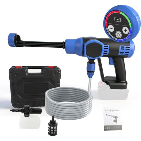 Nettoyeur haute pression sans fil, nettoyeur haute pression portable avec buse multifonction 6 en 1 et tuyau de 5 m, nettoyeur à pression sans fil pour voiture, jardin, terrasse, nettoyage de la (1/5)
