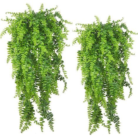 Paquete de 2 plantas colgantes artificiales, helechos hiedra artificiales para uso exterior, resistentes a los rayos UV, para colgar en paredes interiores y exteriores, decoración de bodas, jardín, pi (1/5)