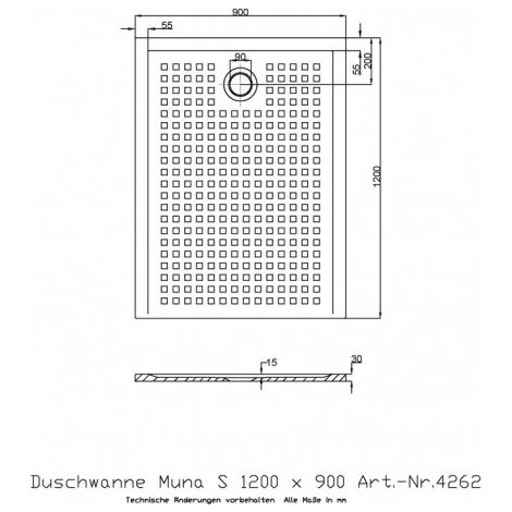 Douchette MUNA S avec antidérapant 1200x900x30mm blanc