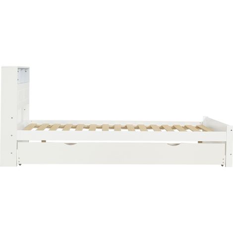 Doppelbett 120x200 cm mit Ausziehbett 90x190 cm, LED-Kopfteil mit Ladeanschlüssen, Weiß (1/5)