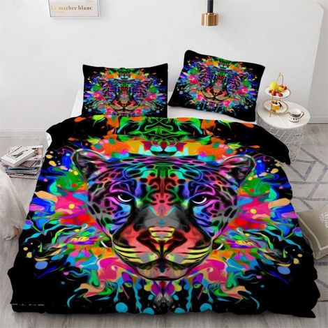 Bettwäsche-Set 200x200 cm 3-teilig Mikrofaser mit Reißverschluss, Leoparden-Motiv