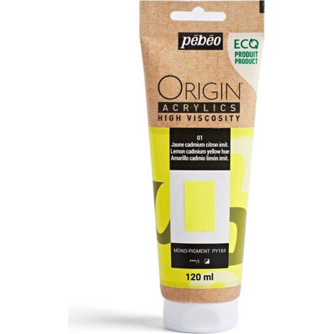 Peinture acrylique - Jaune cadmium citron - 1 - Haute viscosité - Pébéo - Origin acrylics - 120ml (1/2)