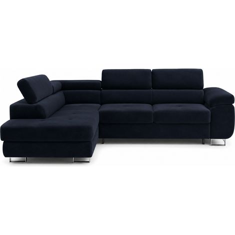 Canapé d'Angle Convertible TOULOUSE Noir avec COFFRE de rangement – Angle Gauche – Velours – 275x202 cm (1/5)