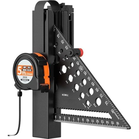 Mètre ruban 5 m avec règle triangulaire de 17,8 cm, outil de mesure d'angle carré en alliage d'aluminium pour le travail du bois et la construction, monté sur ceinture pour les professionnels en (1/5)