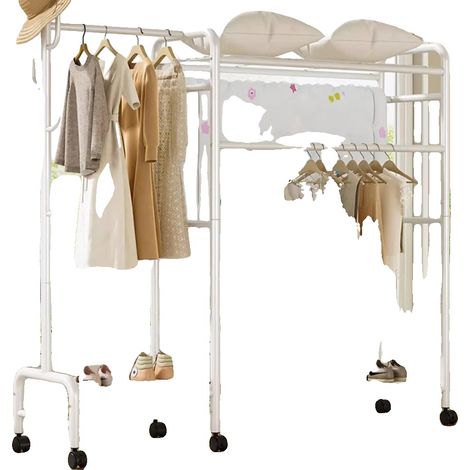 Garderobenständer, Mehrfachschienen-Design, Freistehende Aufbewahrung, WEISS (1/2)