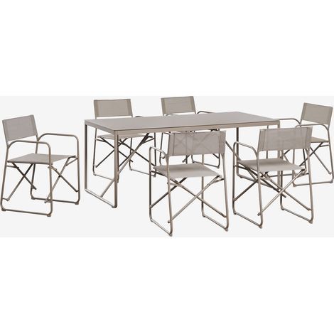 SKLUM Rechteckiger Gartentisch-Set 185x85 cm und 6 klappbare Regiestühle aus Stahl Melida Moka Braun                                  