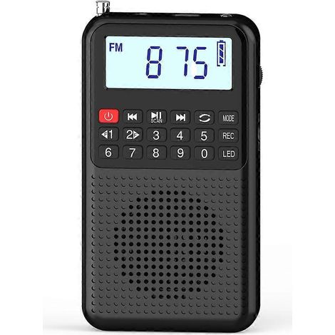 Mini-tragbares Taschenradio AM/FM/MP3 mit Timer, wiederaufladbarem Akku über SD-Karte, Dual-AM-Modus 9K/10K, schwarz. (1/5)