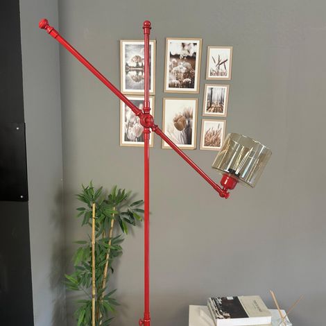Lampadaire Verre, Moderne, Lampadaire pour Salon, Chambre à Coucher, Chambre d'enfant avec Douille E27, Largeur 37 cm, Abat-jour Réglable, Lampadaire avec Tablette et Variateur (1/4)