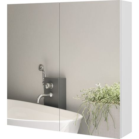 Petite armoire à miroir avec 3 étagères intérieures réglables, en bois et verre, 60 x 15 x 60 cm, blanc