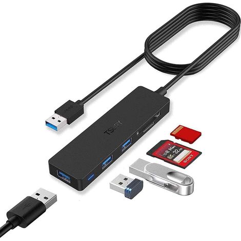 Hub USB 3.0 (câble 1,2 M) avec 3 Ports 5 Gbps USB 3.0 et Lecteur de Carte SD/TF, Adaptateur USB pour Macbook, Mac Pro/Mini, iMac, Clés USB, Notebook PC, Disques Durs Externes, etc. (1/5)