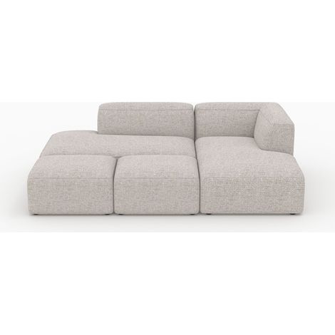 Canapé d'angle droit modulable en tissu beige 4 places avec 2 poufs - Hestia (1/5)