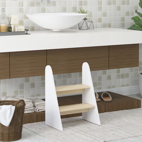 Kindertritthocker, 2 Stufen, für Kinder von 3 bis 8 Jahren, aus Holz, max. Belastung 20 kg, weiß
