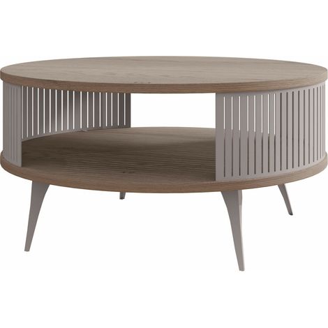 Mesa de centro Vitum VI, Cachemira + Luminoso madera, 44x0x0cm, Diámetro: 75, Aglomerado laminado, Redonda