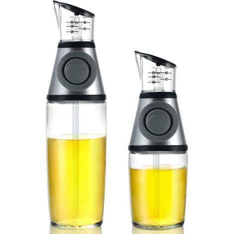 2 distributeurs d'huile et de vinaigre, en verre, 250 ml + 500 ml, embout doseur, usage cuisine et pâtisserie (1/5)