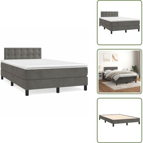 Letto in velluto - vidaXL Giroletto a Molle con Materasso Grigio Scuro 120x190 cm Velluto - Letto con materasso a molle insacchettate
