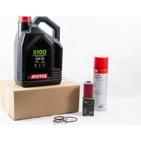 Kit Entretien Vidange Standard pour KTM ADVENTURE 390 de 2020 à 2024 - MOTUL 5100 15W50 4L