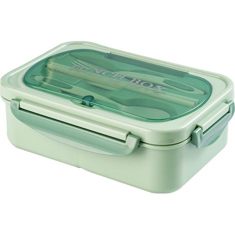 Boîte à lunch en plastique, boîte alimentaire à trois compartiments avec couverts (fourchette et cuillère), boîte à lunch (1/5)