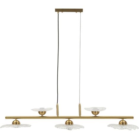 Lampadario Emily 5 Luci Glam - Struttura Oro e Vetri Trasparenti, Design Lineare Sofisticato per Salotti e Zone Dining - 100x24x24 cm