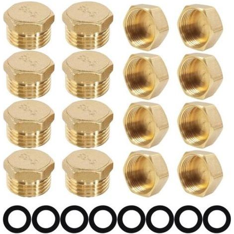 Set of 24 water sealing caps - External/female thread - Brass caps - Pipe support washers - For garden pipes (1/5)