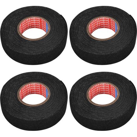 Rubans de Câblage en Tissu de 19 mm x 15 m, Lot de 4 Faisceau de Câblage en Velours, Ruban Adhésif Isolant électrique, Rubans Adhésifs Noir pour Voiture, Résistant à la Chaleur, Anti-âge (1/5)